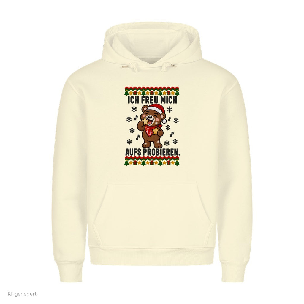 Partner Weihnachtshoodies Bär: Ich freu mich aufs Probieren - Hoodie in Beige