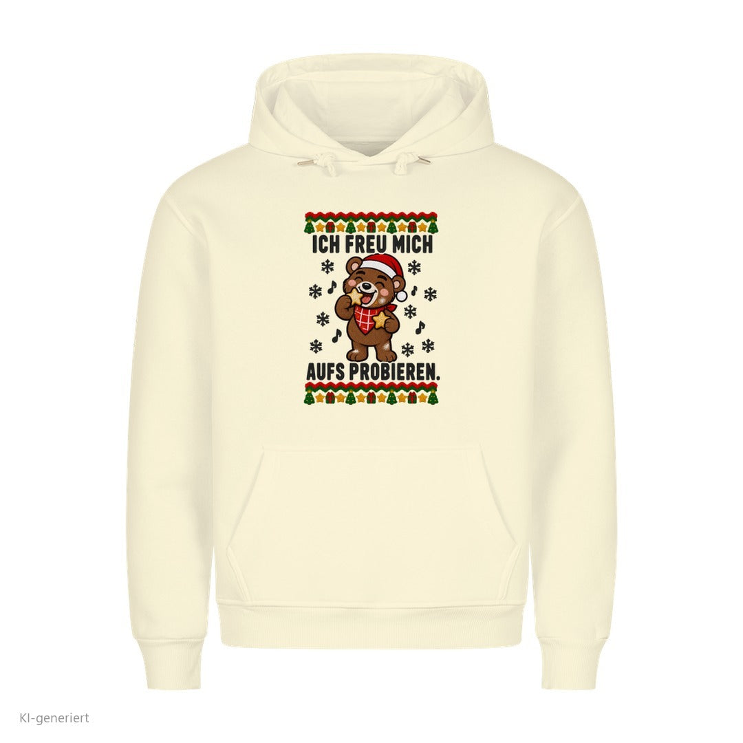 Partner Weihnachtshoodies Bär: Ich freu mich aufs Probieren - Hoodie in Beige