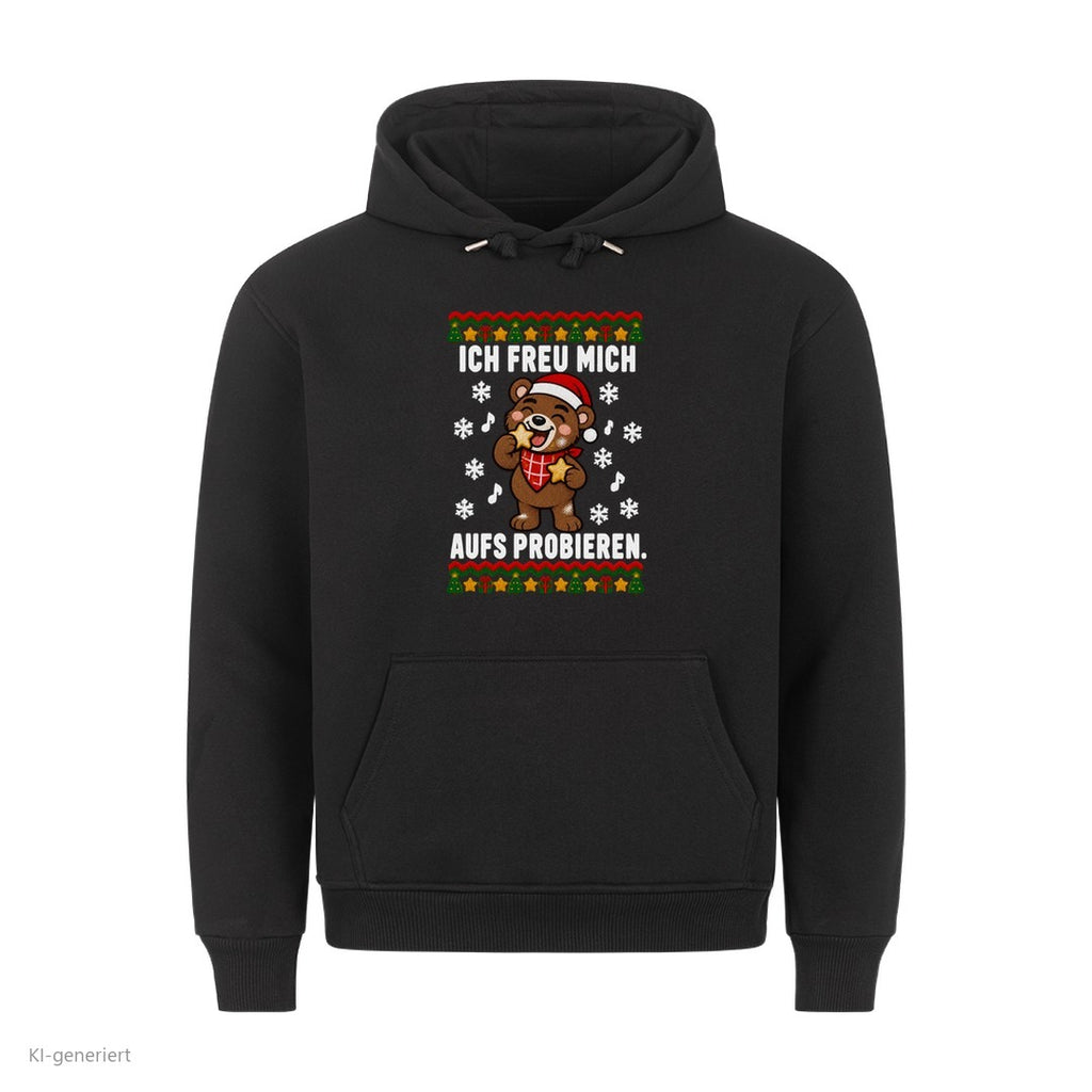 Partner Weihnachtshoodies Bär: Ich freu mich aufs Probieren - Hoodie in Schwarz