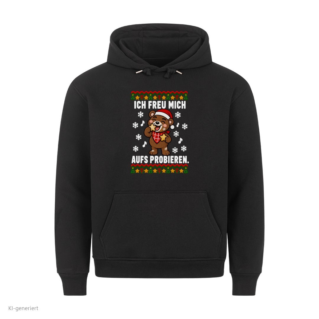 Partner Weihnachtshoodies Bär: Ich freu mich aufs Probieren - Hoodie in Schwarz