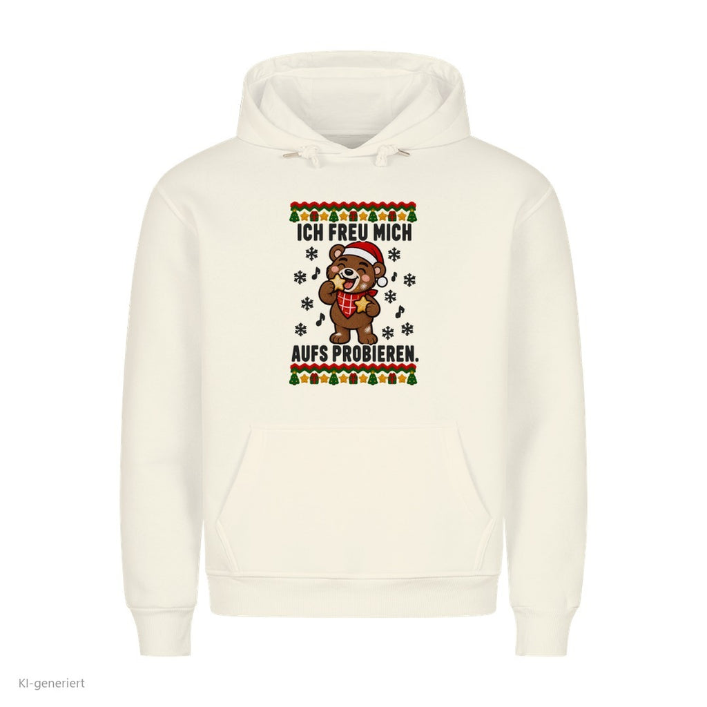Partner Weihnachtshoodies Bär: Ich freu mich aufs Probieren - Hoodie in Weiß