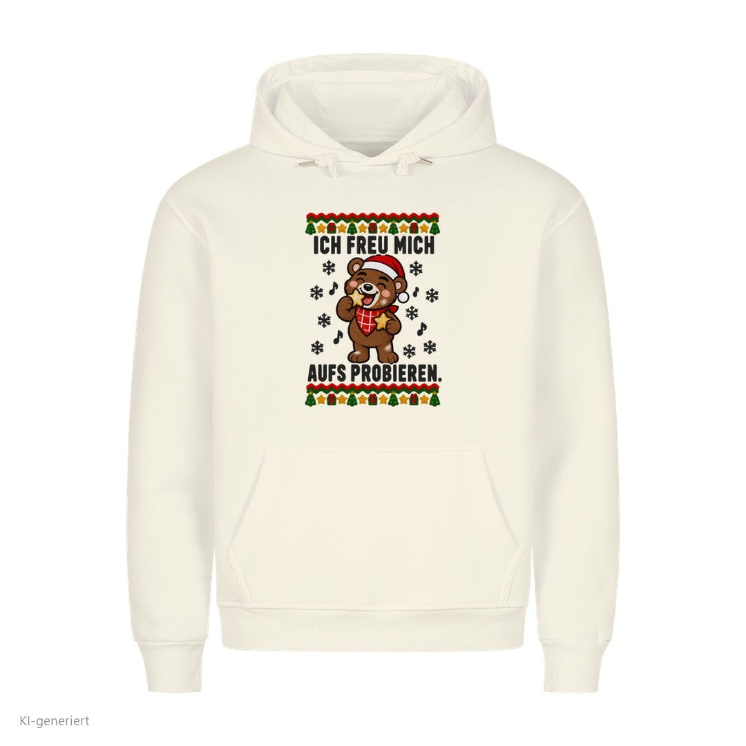 Partner Weihnachtshoodies Bär: Ich freu mich aufs Probieren - Hoodie in Weiß