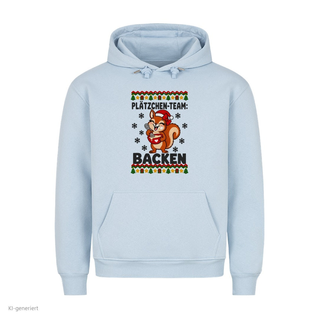 Partner Weihnachtshoodies Eichhörnchen: Plätzchen-Team: Backen - Hoodie in Babyblau
