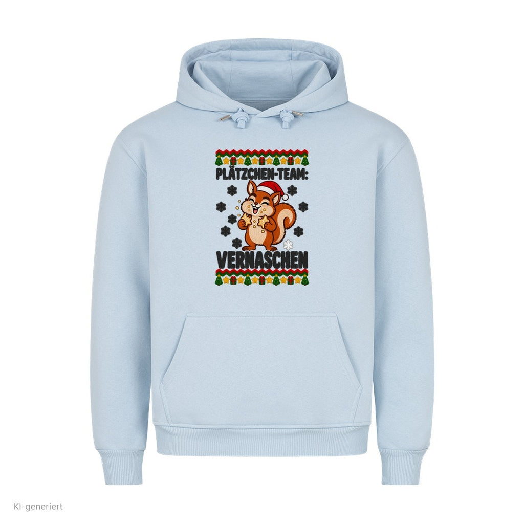 Partner Weihnachtshoodies Eichhörnchen: Plätzchen-Team: Vernaschen - Hoodie in Babyblau