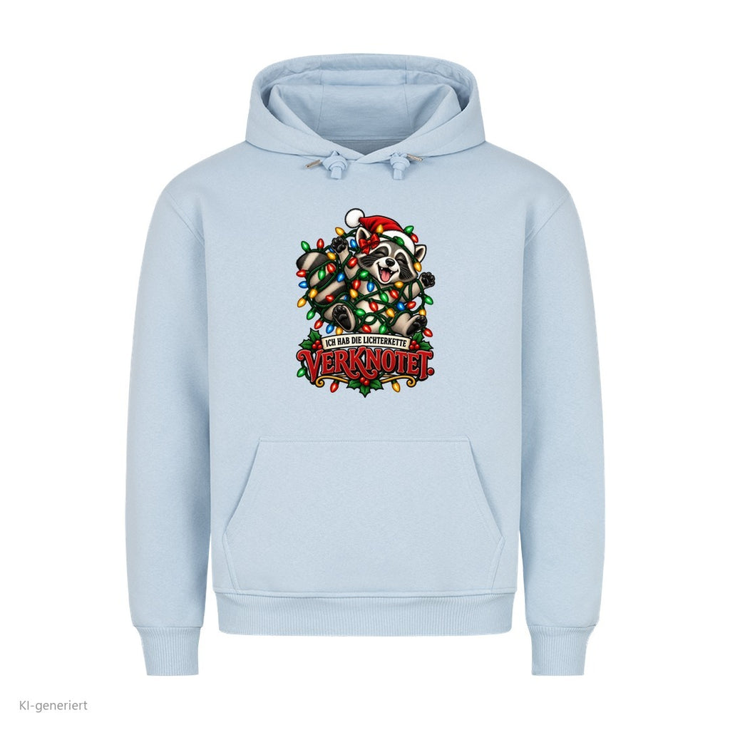 Partner Weihnachtshoodies Waschbär: Ich hab die Lichterkette verknotet - Hoodie in Babyblau