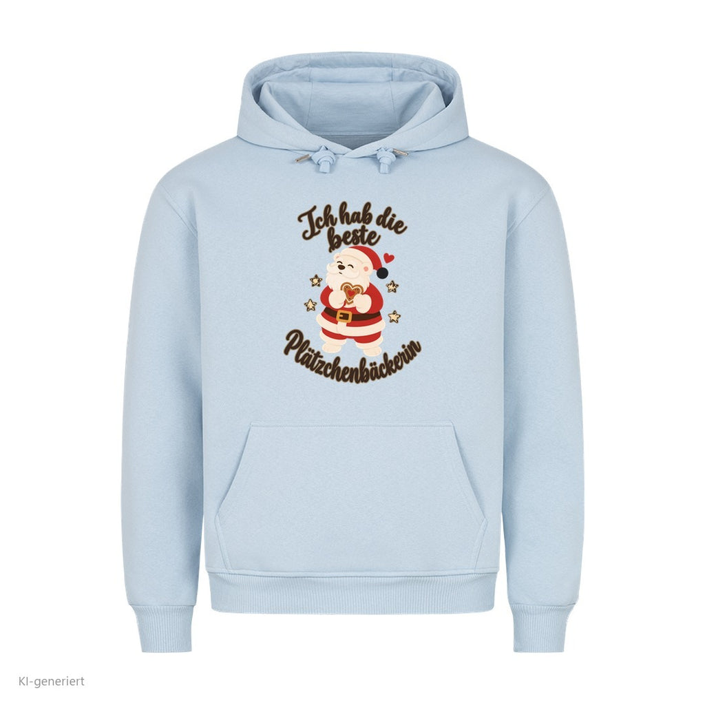 Partner Weihnachtshoodies Weihnachtsmann: Ich hab die beste Plätzchenbäckerin - Hoodie in Babyblau