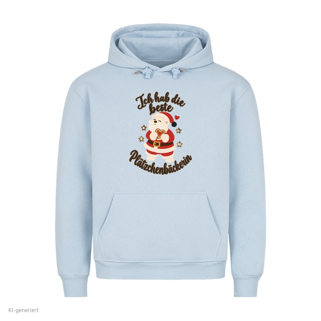 Partner Weihnachtshoodies Weihnachtsmann: Ich hab die beste Plätzchenbäckerin - Hoodie in Babyblau