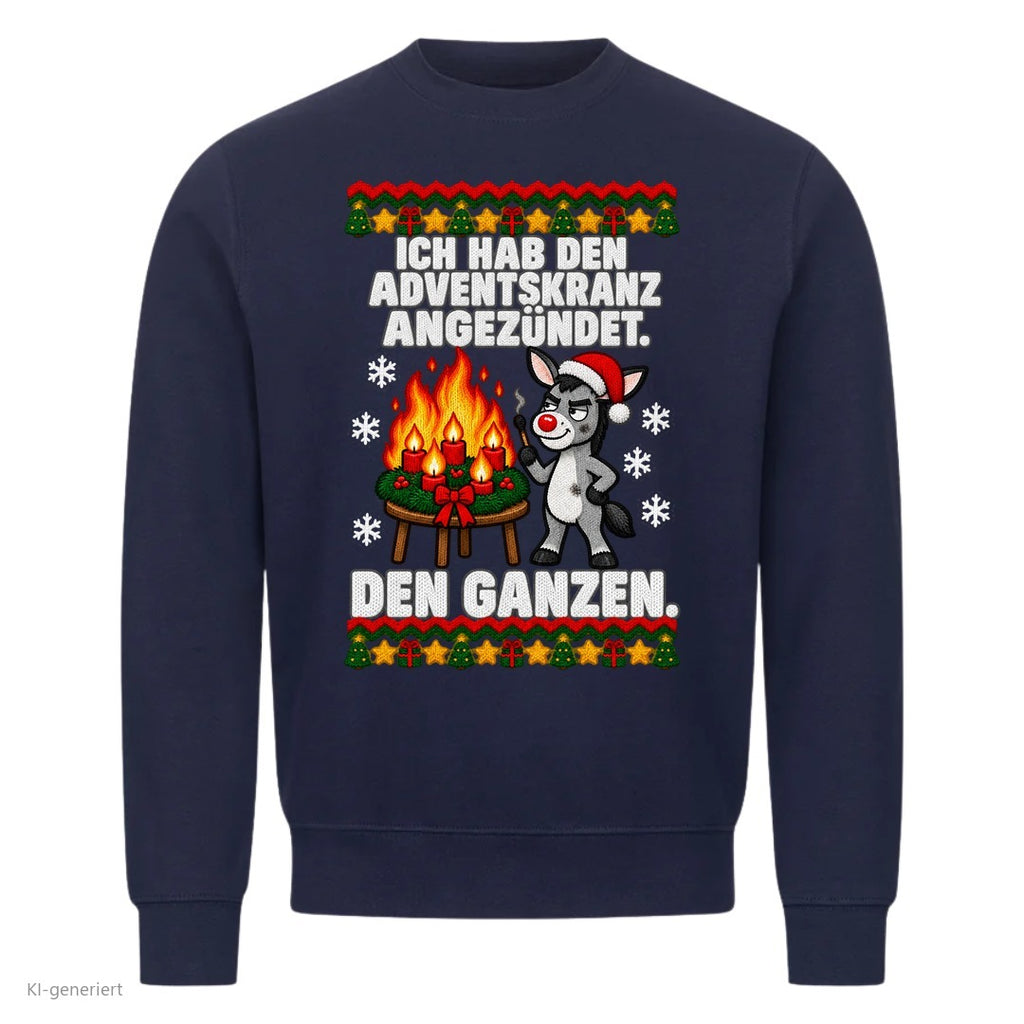 Esel Weihnachtspullover Adventskranz angezündet - Ugly Christmas Sweater in Navy