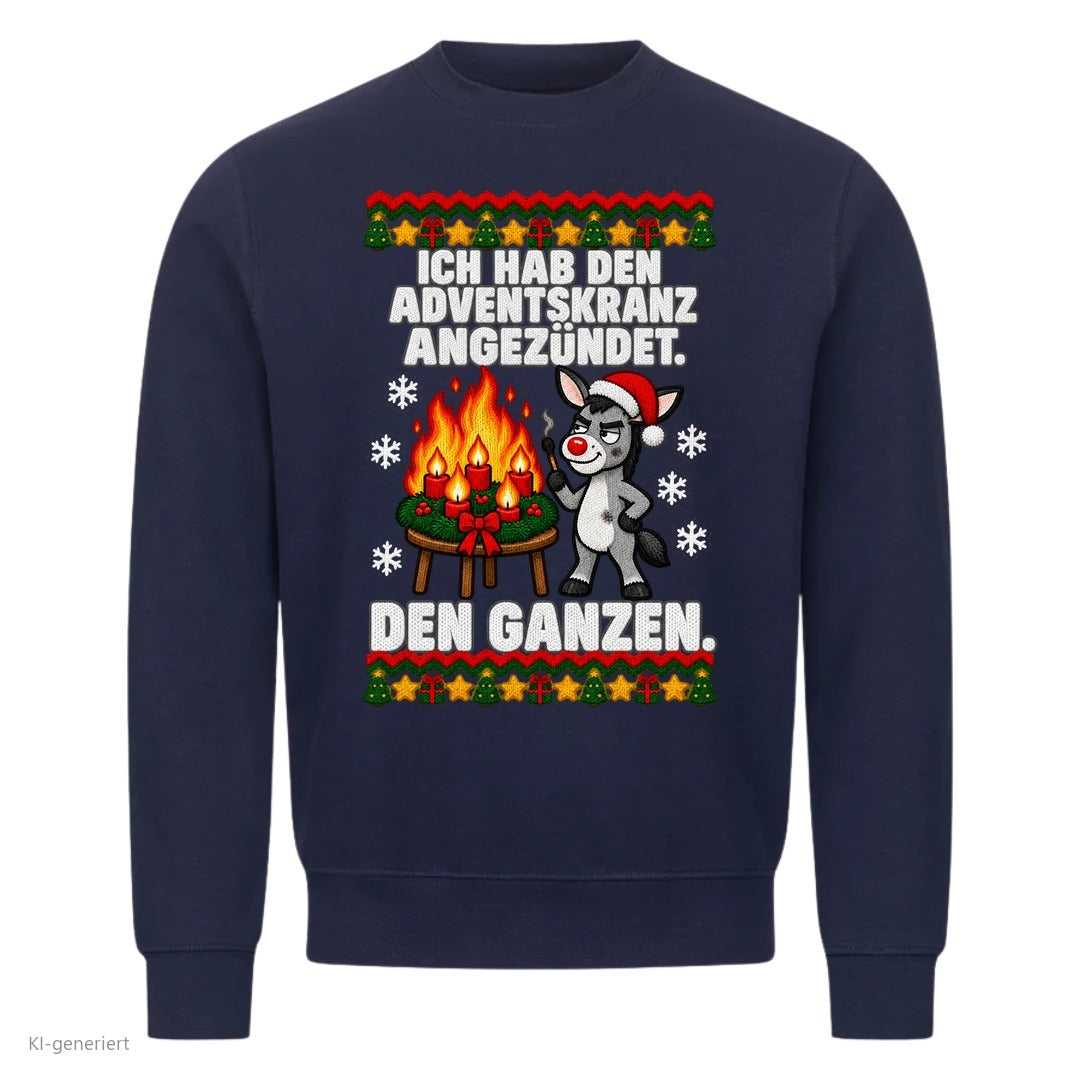 Esel Weihnachtspullover Adventskranz angezündet - Ugly Christmas Sweater in Navy