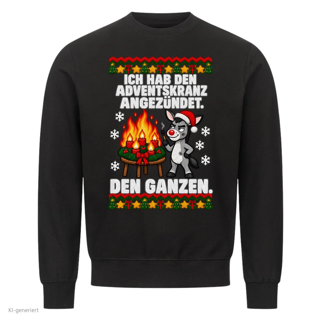 Esel Weihnachtspullover Adventskranz angezündet - Ugly Christmas Sweater in Schwarz