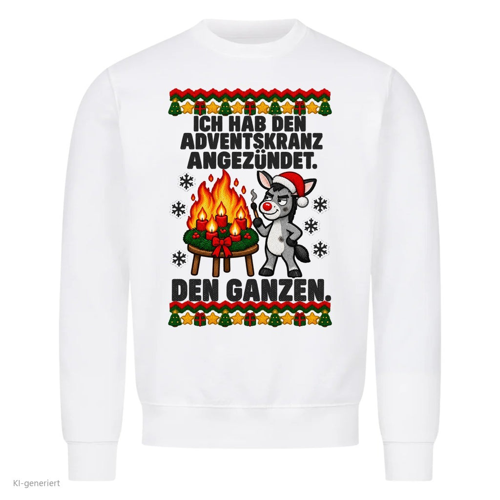 Esel Weihnachtspullover Adventskranz angezündet - Ugly Christmas Sweater in Weiß