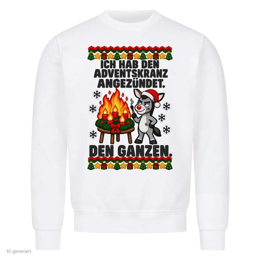 Esel Weihnachtspullover Adventskranz angezündet - Ugly Christmas Sweater in Weiß