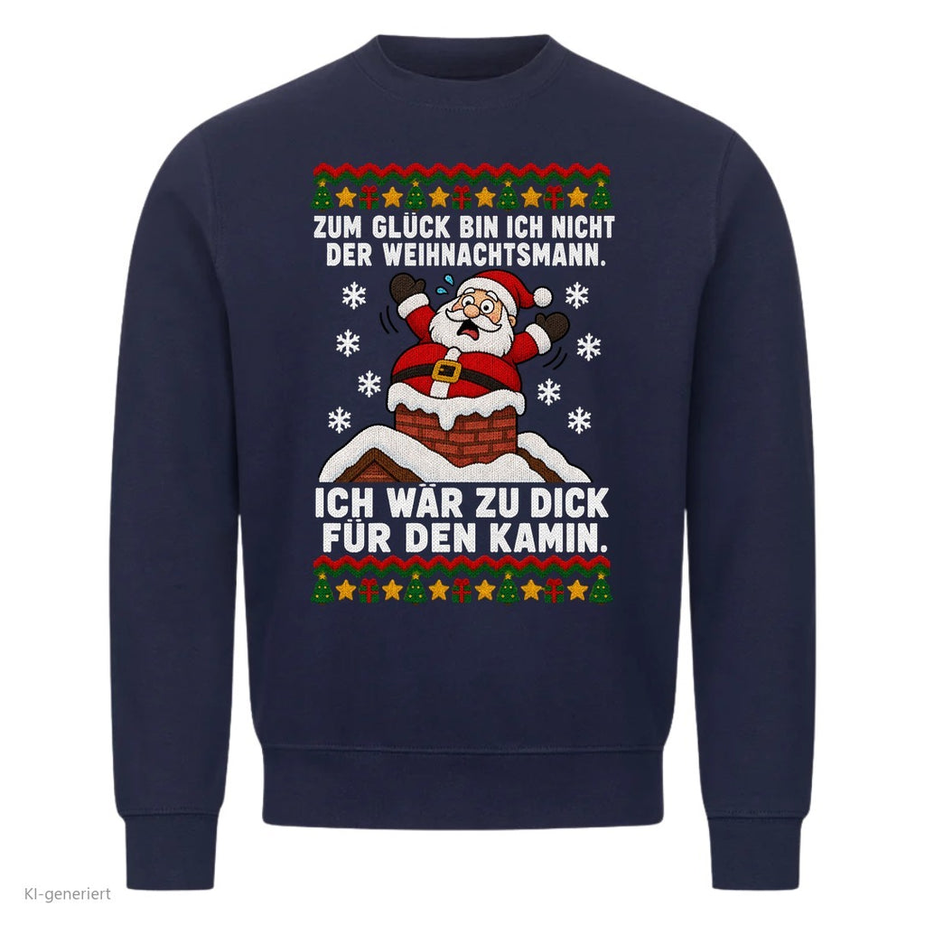 Weihnachtsmann Weihnachtspullover Zu dick für den Kamin - Ugly Christmas Sweater in Navy