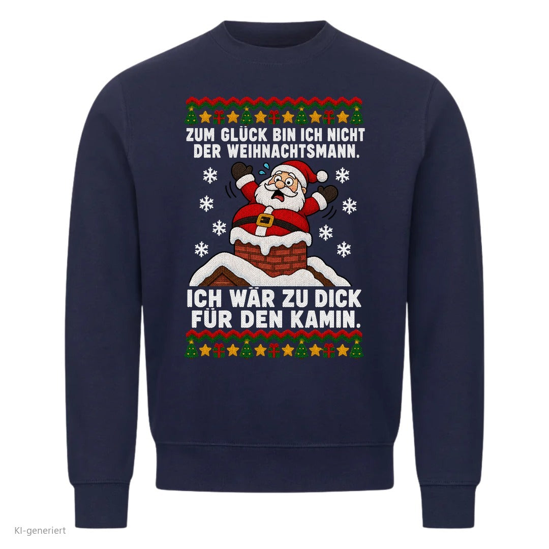 Weihnachtsmann Weihnachtspullover Zu dick für den Kamin - Ugly Christmas Sweater in Navy