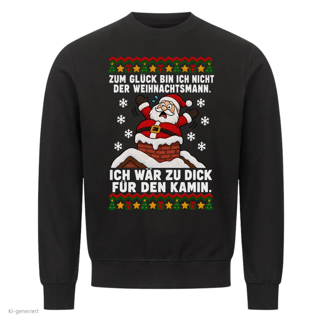 Weihnachtsmann Weihnachtspullover Zu dick für den Kamin - Ugly Christmas Sweater in Schwarz