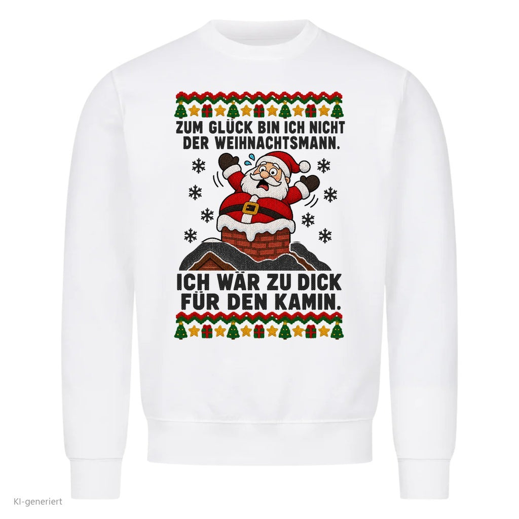 Weihnachtsmann Weihnachtspullover Zu dick für den Kamin - Ugly Christmas Sweater in Weiß