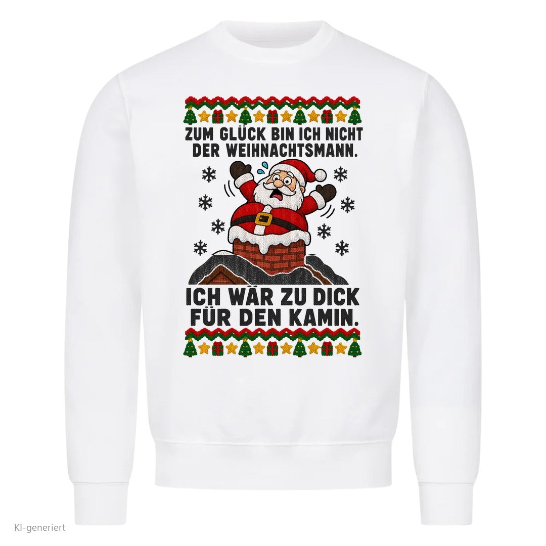 Weihnachtsmann Weihnachtspullover Zu dick für den Kamin - Ugly Christmas Sweater in Weiß