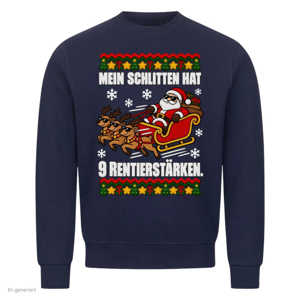 Weihnachtsmann Weihnachtspullover 9 Rentierstärken - Ugly Christmas Sweater in Navy