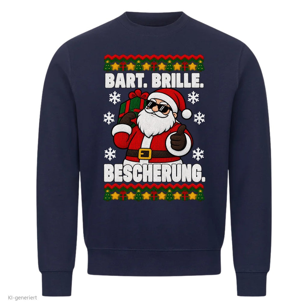 Weihnachtsmann Weihnachtspullover Bart, Brille, Bescherung - Ugly Christmas Sweater in Navy