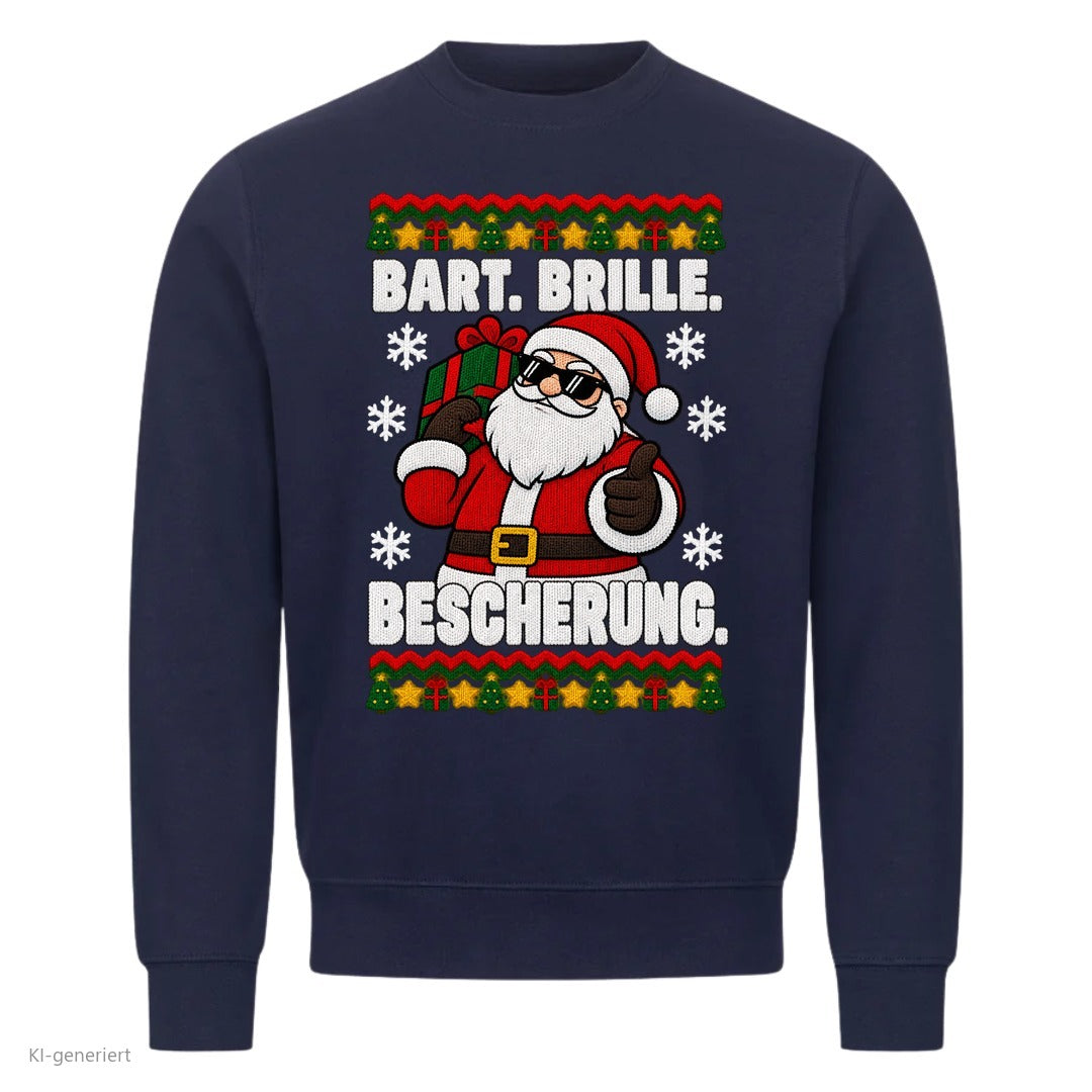 Weihnachtsmann Weihnachtspullover Bart, Brille, Bescherung - Ugly Christmas Sweater in Navy