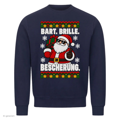 Weihnachtsmann Weihnachtspullover Bart, Brille, Bescherung - Ugly Christmas Sweater in Navy