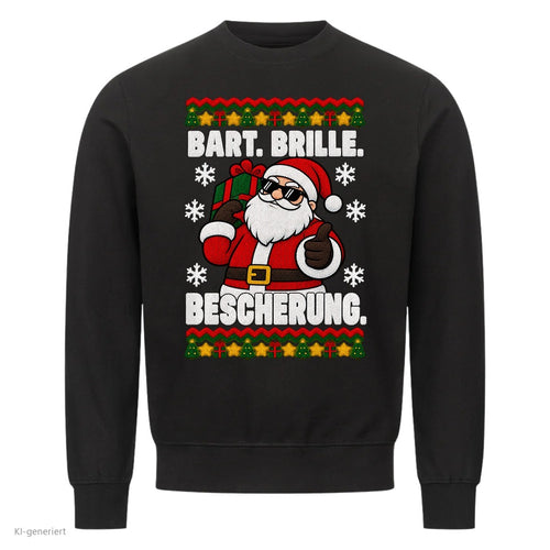 Weihnachtsmann Weihnachtspullover Bart, Brille, Bescherung - Ugly Christmas Sweater in Schwarz