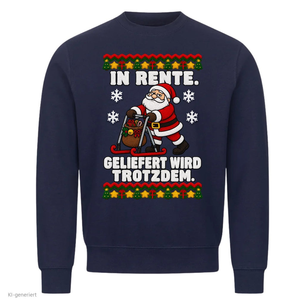 Weihnachtsmann Weihnachtspullover In Rente, geliefert wird trotzdem - Ugly Christmas Sweater in Navy