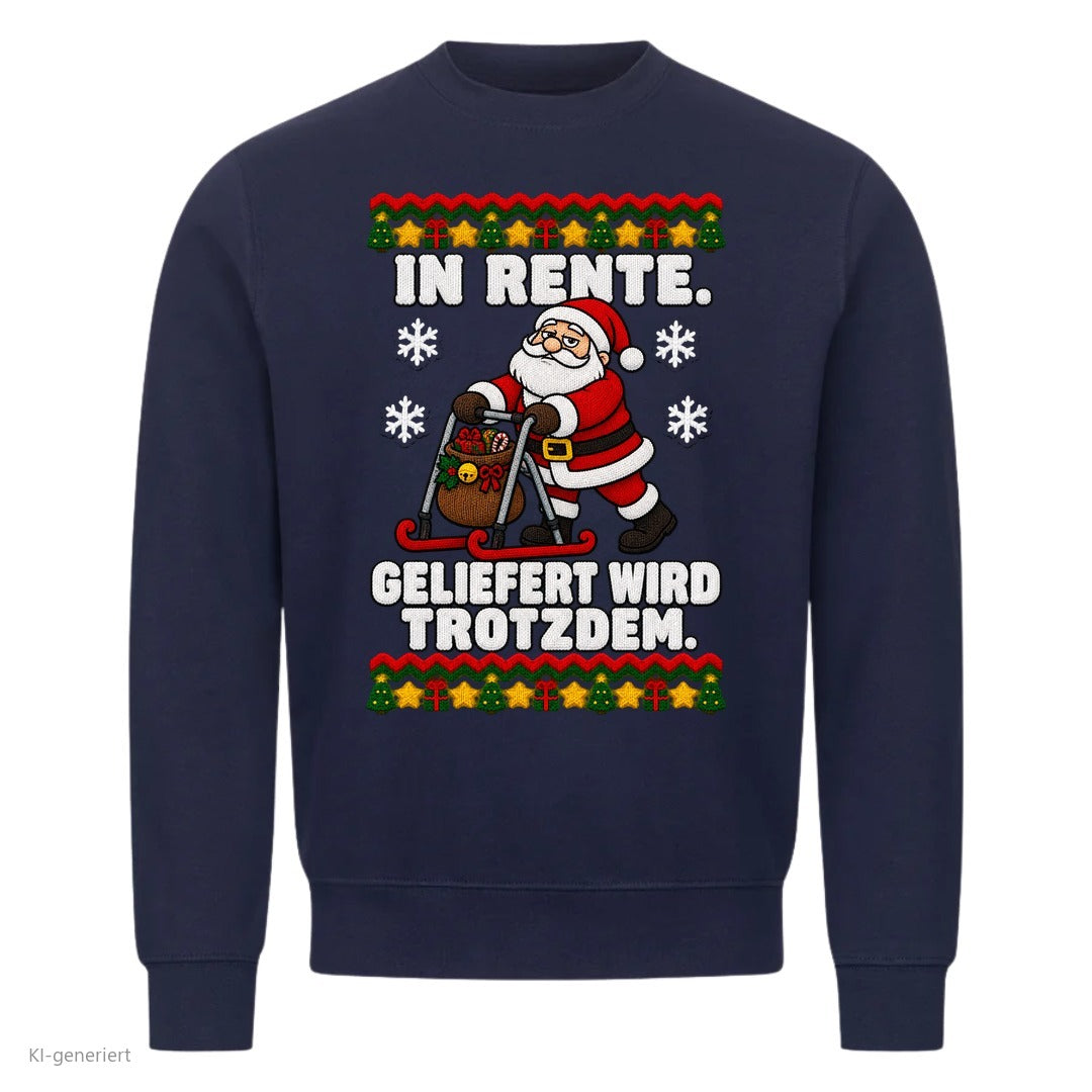 Weihnachtsmann Weihnachtspullover In Rente, geliefert wird trotzdem - Ugly Christmas Sweater in Navy