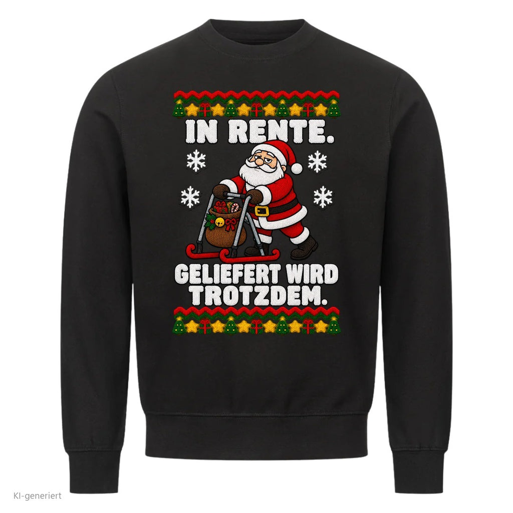 Weihnachtsmann Weihnachtspullover In Rente, geliefert wird trotzdem - Ugly Christmas Sweater in Schwarz