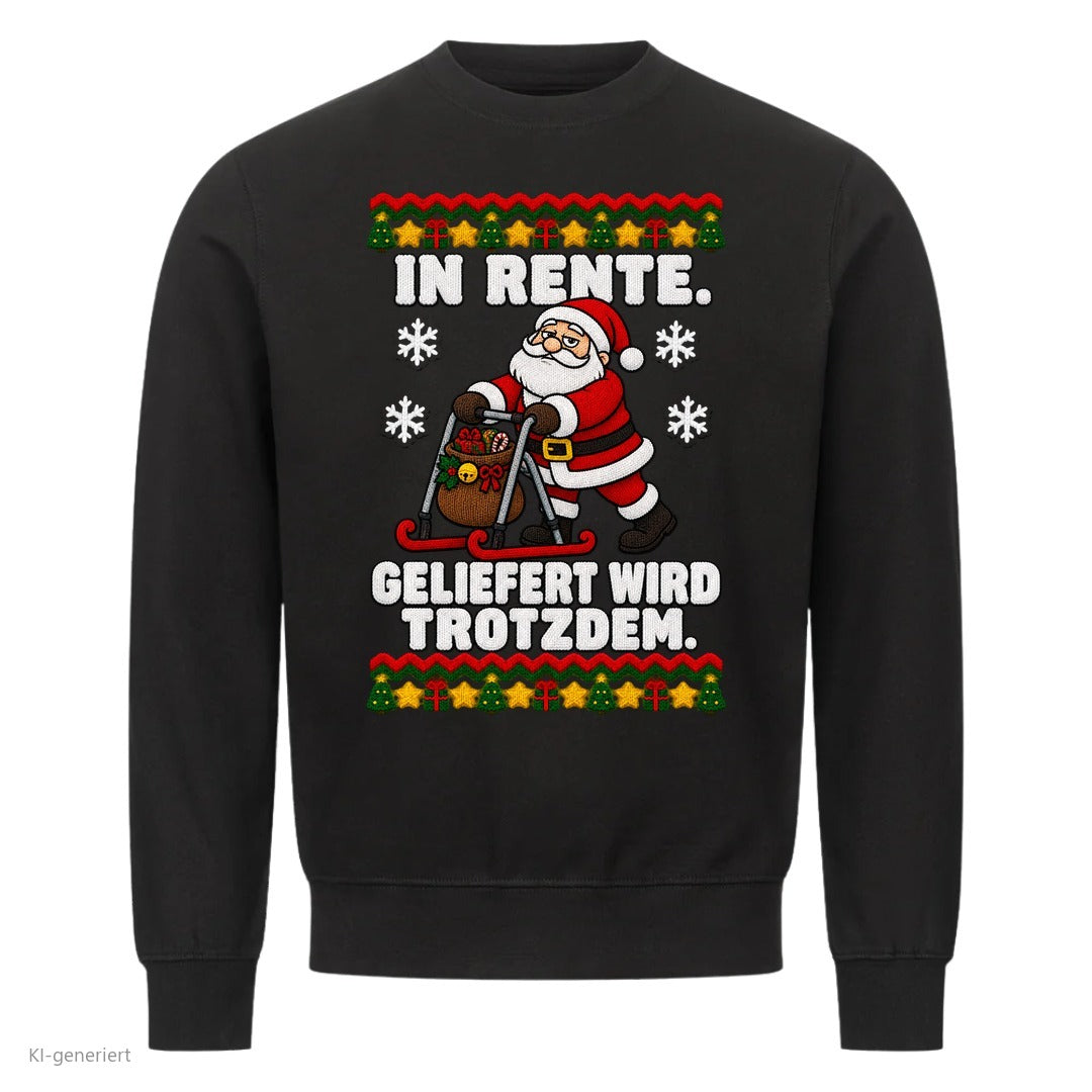 Weihnachtsmann Weihnachtspullover In Rente, geliefert wird trotzdem - Ugly Christmas Sweater in Schwarz