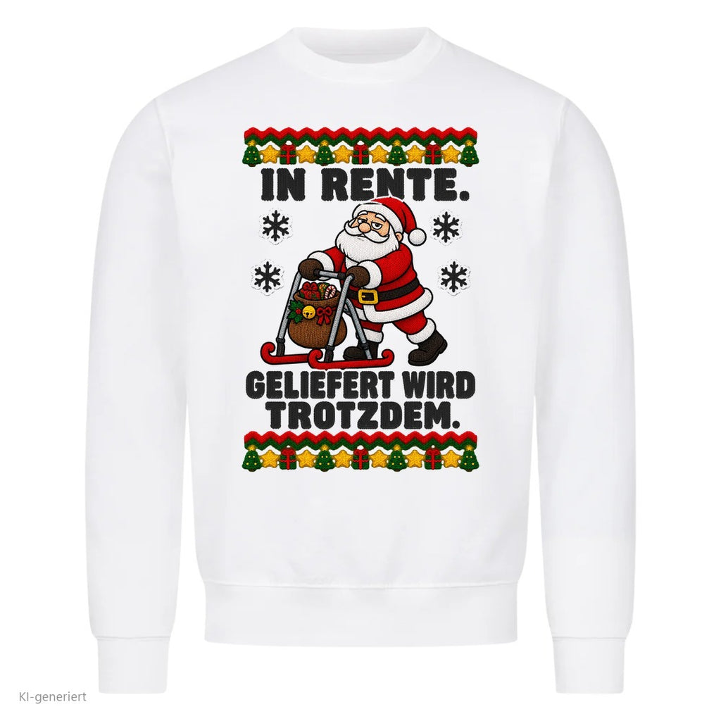 Weihnachtsmann Weihnachtspullover In Rente, geliefert wird trotzdem - Ugly Christmas Sweater in Weiß