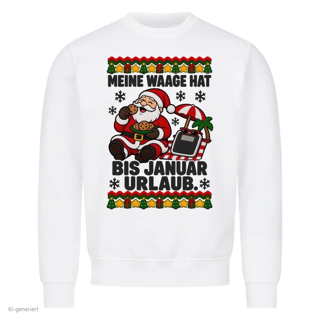 Weihnachtsmann Weihnachtspullover Waage hat Urlaub bis Januar - Ugly Christmas Sweater in Weiß