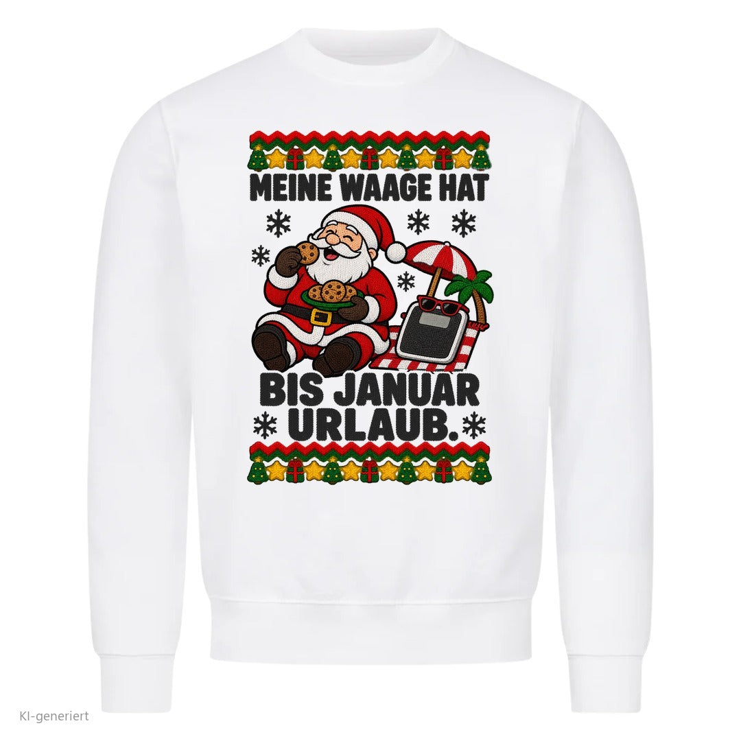 Weihnachtsmann Weihnachtspullover Waage hat Urlaub bis Januar - Ugly Christmas Sweater in Weiß