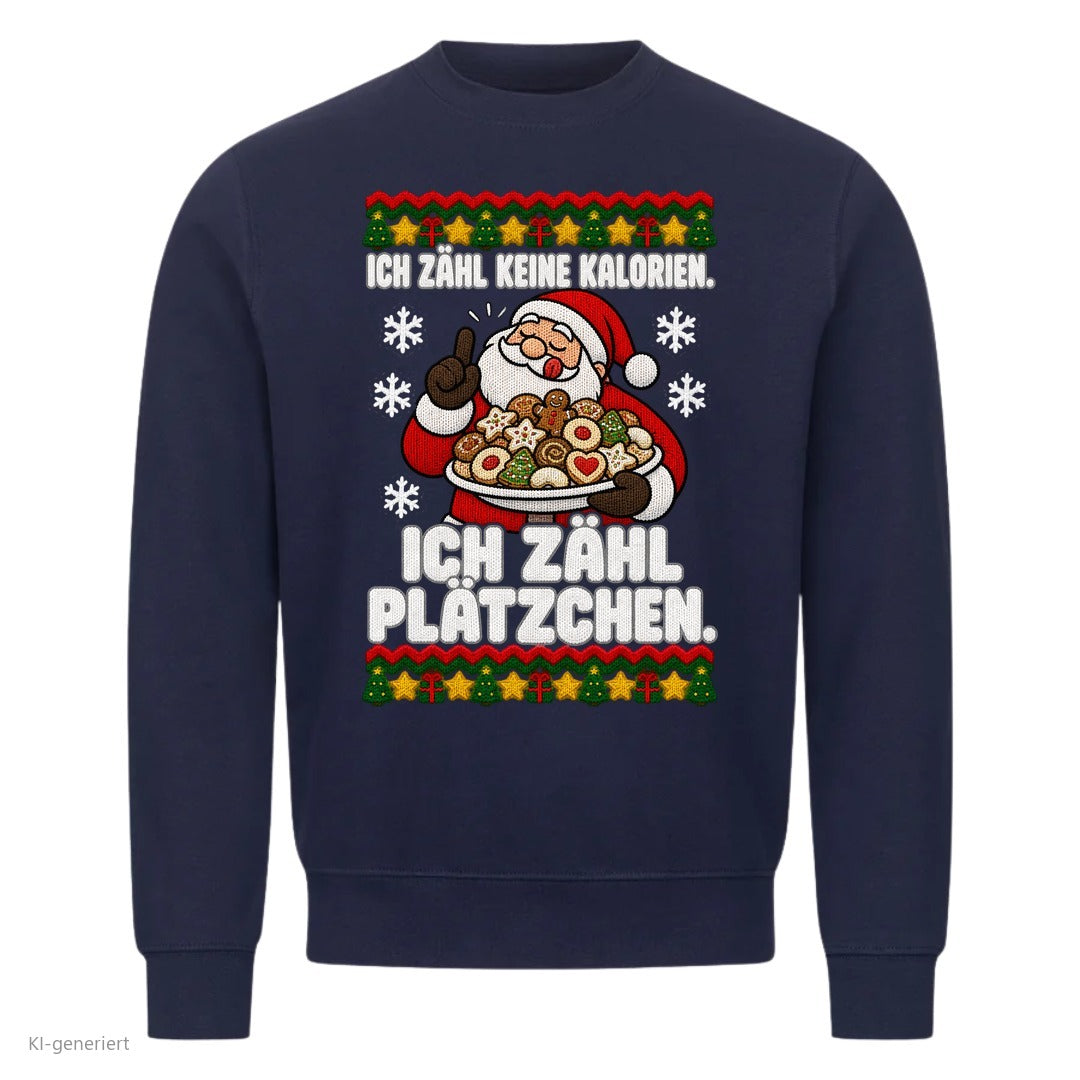 Weihnachtsmann Weihnachtspullover Ich zähl Plätzchen - Ugly Christmas Sweater in Navy