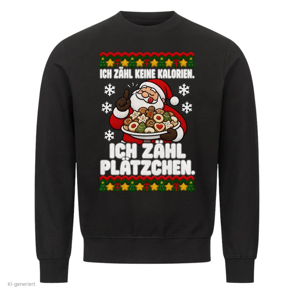 Weihnachtsmann Weihnachtspullover Ich zähl Plätzchen - Ugly Christmas Sweater in Schwarz