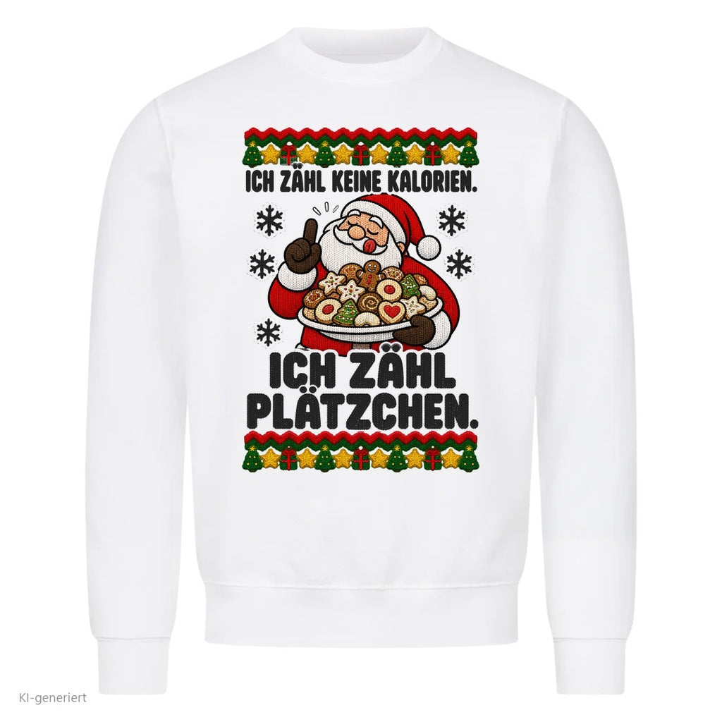 Weihnachtsmann Weihnachtspullover Ich zähl Plätzchen - Ugly Christmas Sweater in Weiß