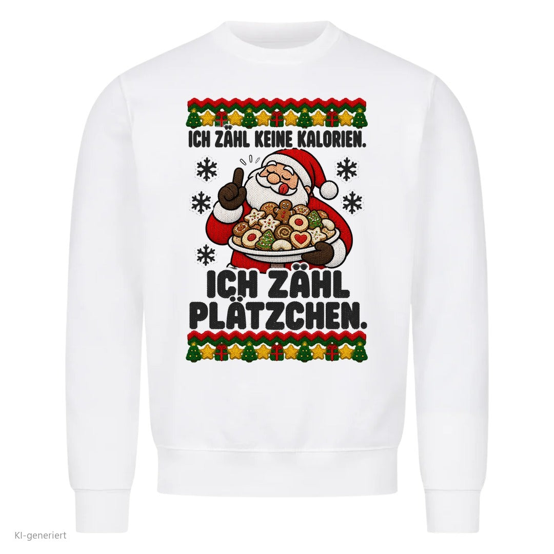 Weihnachtsmann Weihnachtspullover Ich zähl Plätzchen - Ugly Christmas Sweater in Weiß