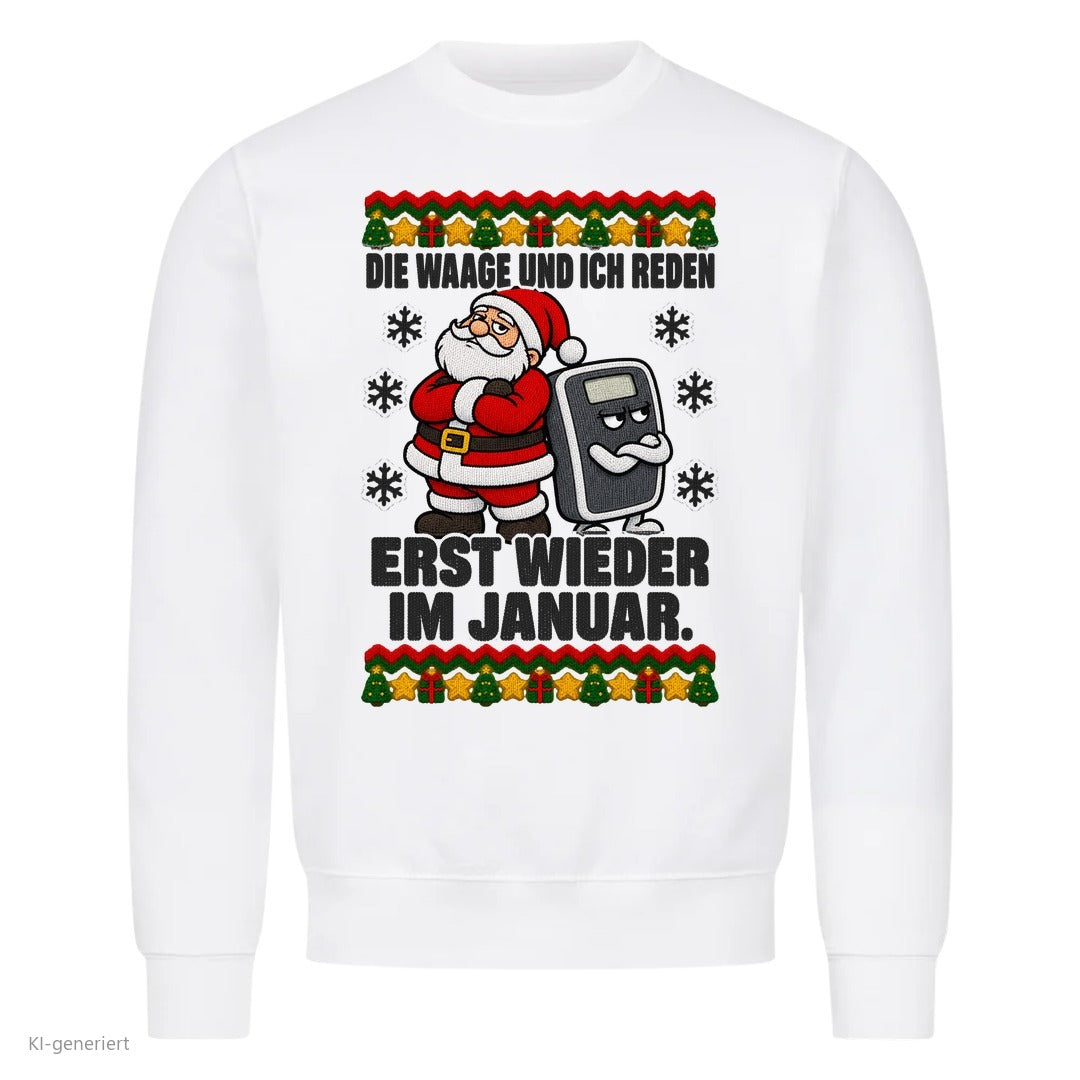 Weihnachtsmann Weihnachtspullover Die Waage und ich reden im Januar - Ugly Christmas Sweater in Weiß