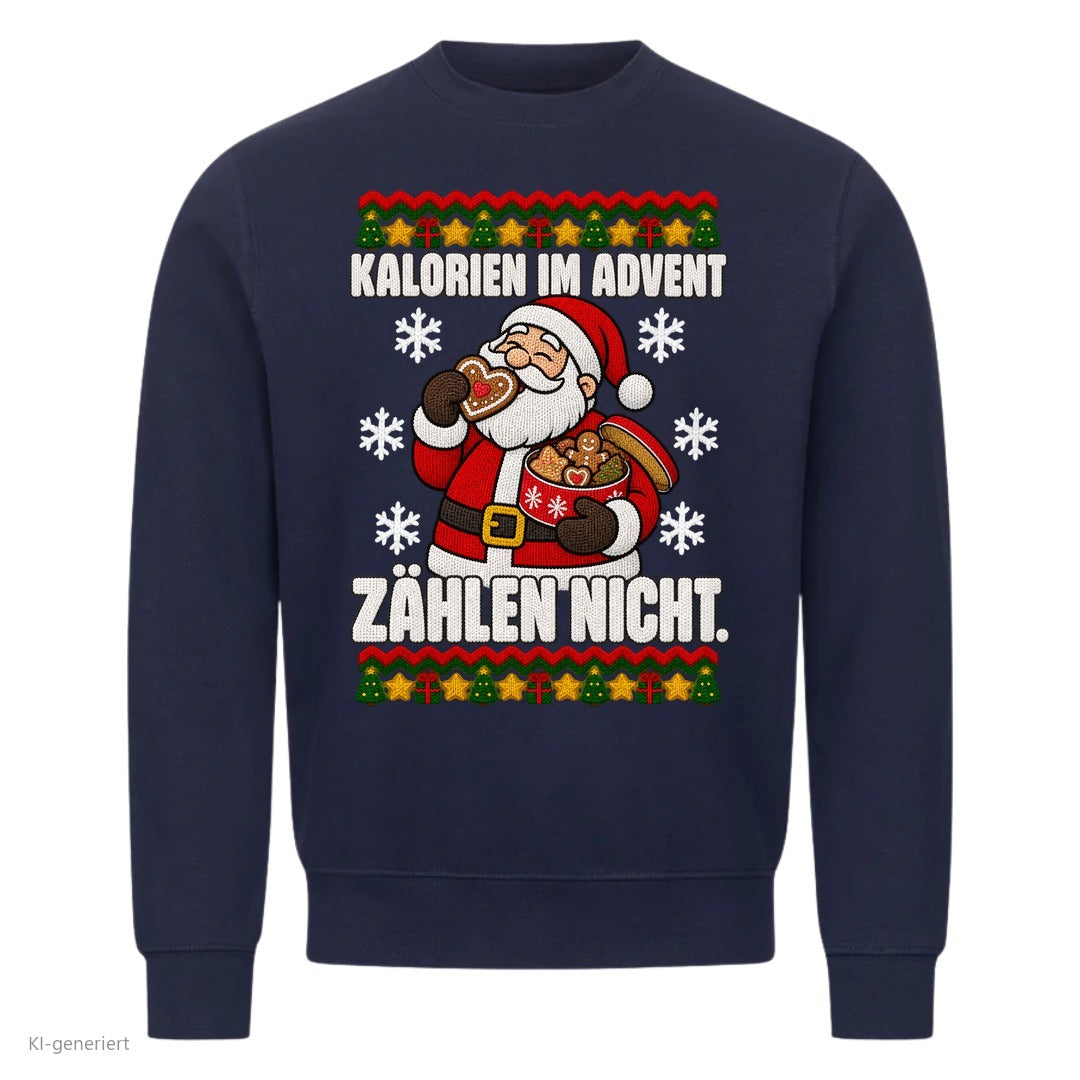 Weihnachtsmann Weihnachtspullover Kalorien im Advent zählen nicht - Ugly Christmas Sweater in Navy