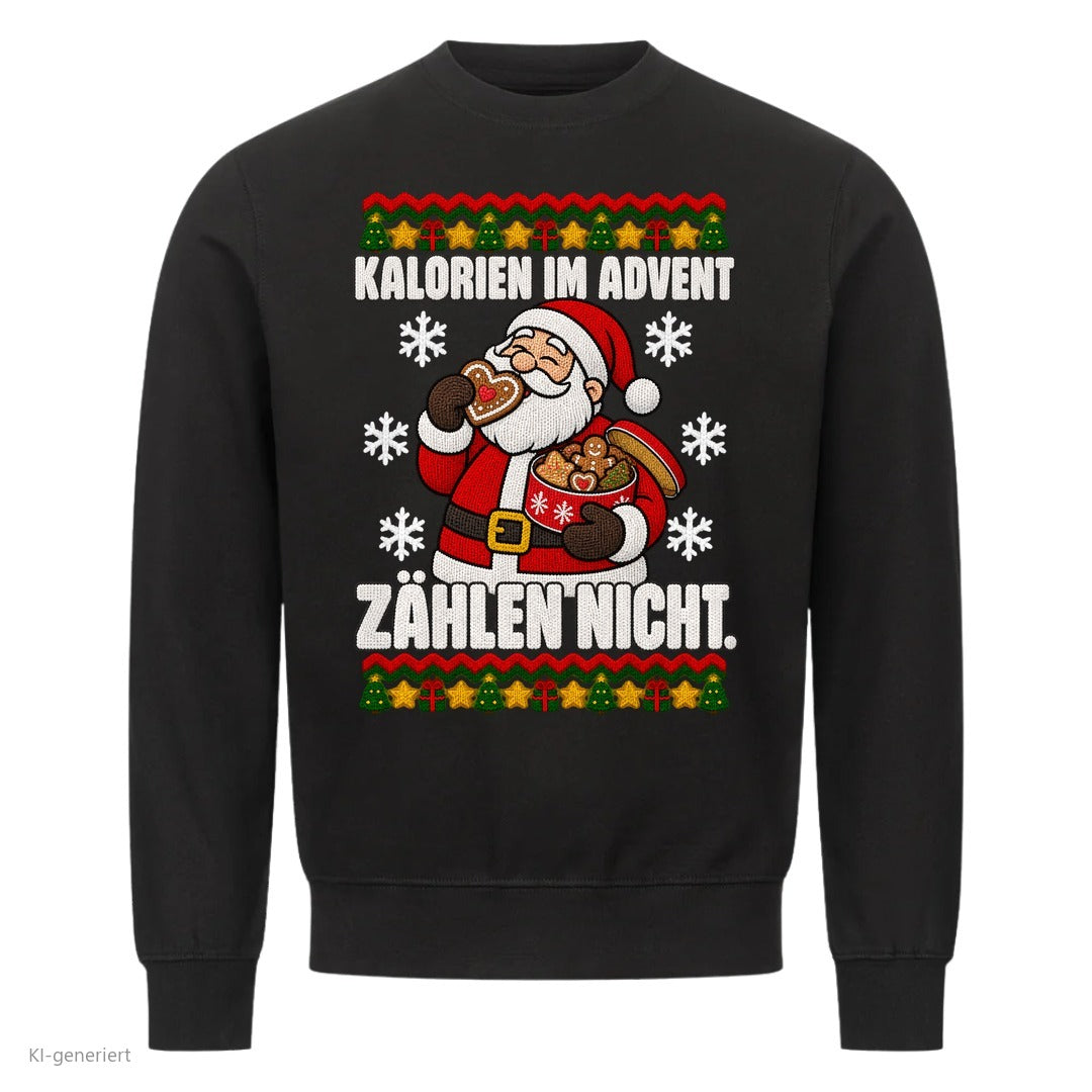 Weihnachtsmann Weihnachtspullover Kalorien im Advent zählen nicht - Ugly Christmas Sweater in Schwarz