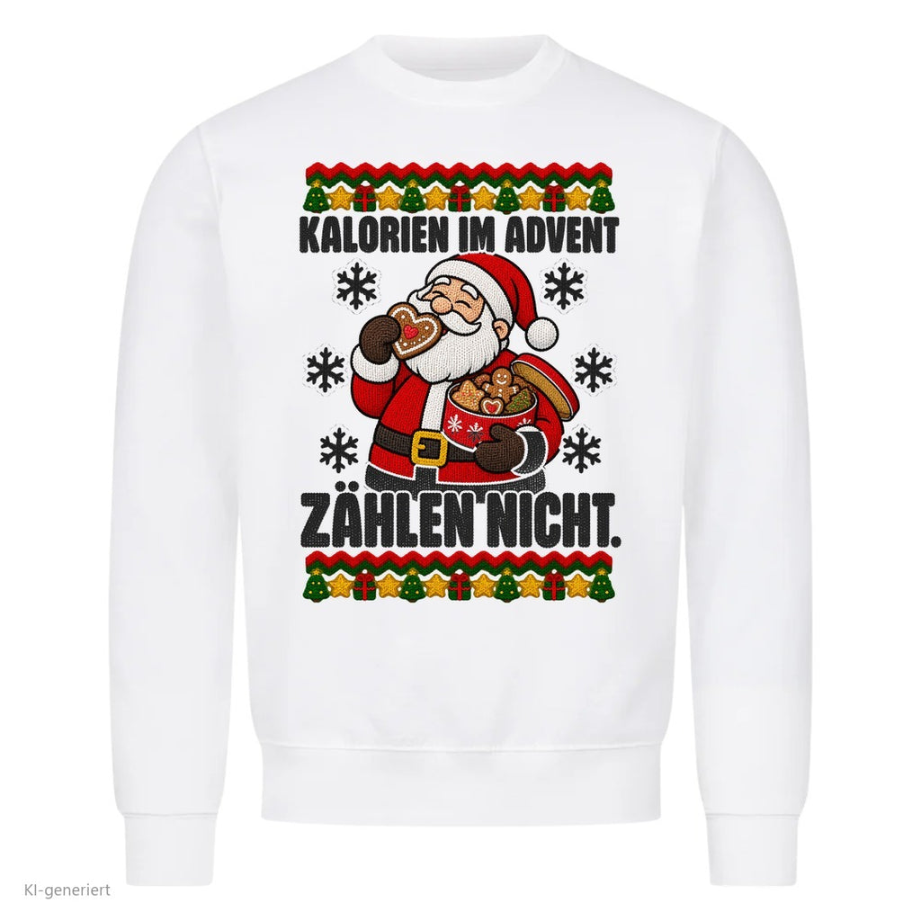 Weihnachtsmann Weihnachtspullover Kalorien im Advent zählen nicht - Ugly Christmas Sweater in Weiß