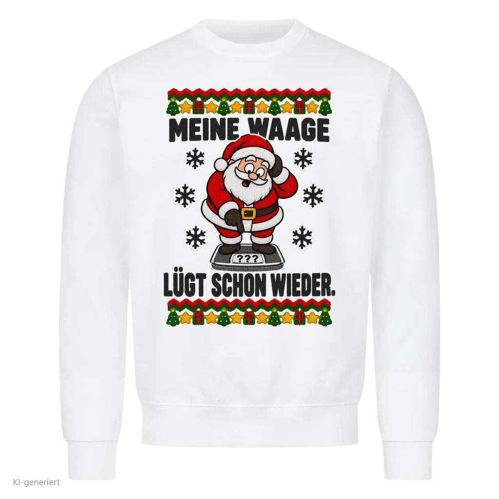 Weihnachtsmann Weihnachtspullover Meine Waage lügt - Ugly Christmas Sweater in Weiß