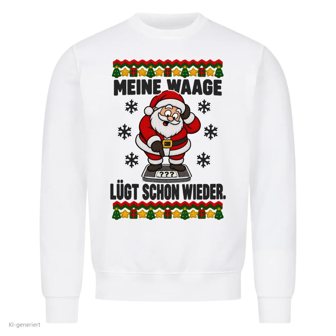 Weihnachtsmann Weihnachtspullover Meine Waage lügt - Ugly Christmas Sweater in Weiß