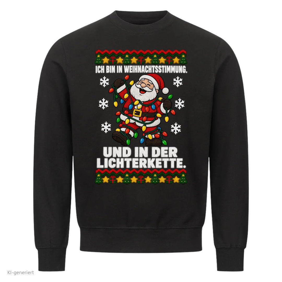 Weihnachtsmann Weihnachtspullover In Weihnachtsstimmung und in der Lichterkette - Ugly Christmas Sweater in Schwarz