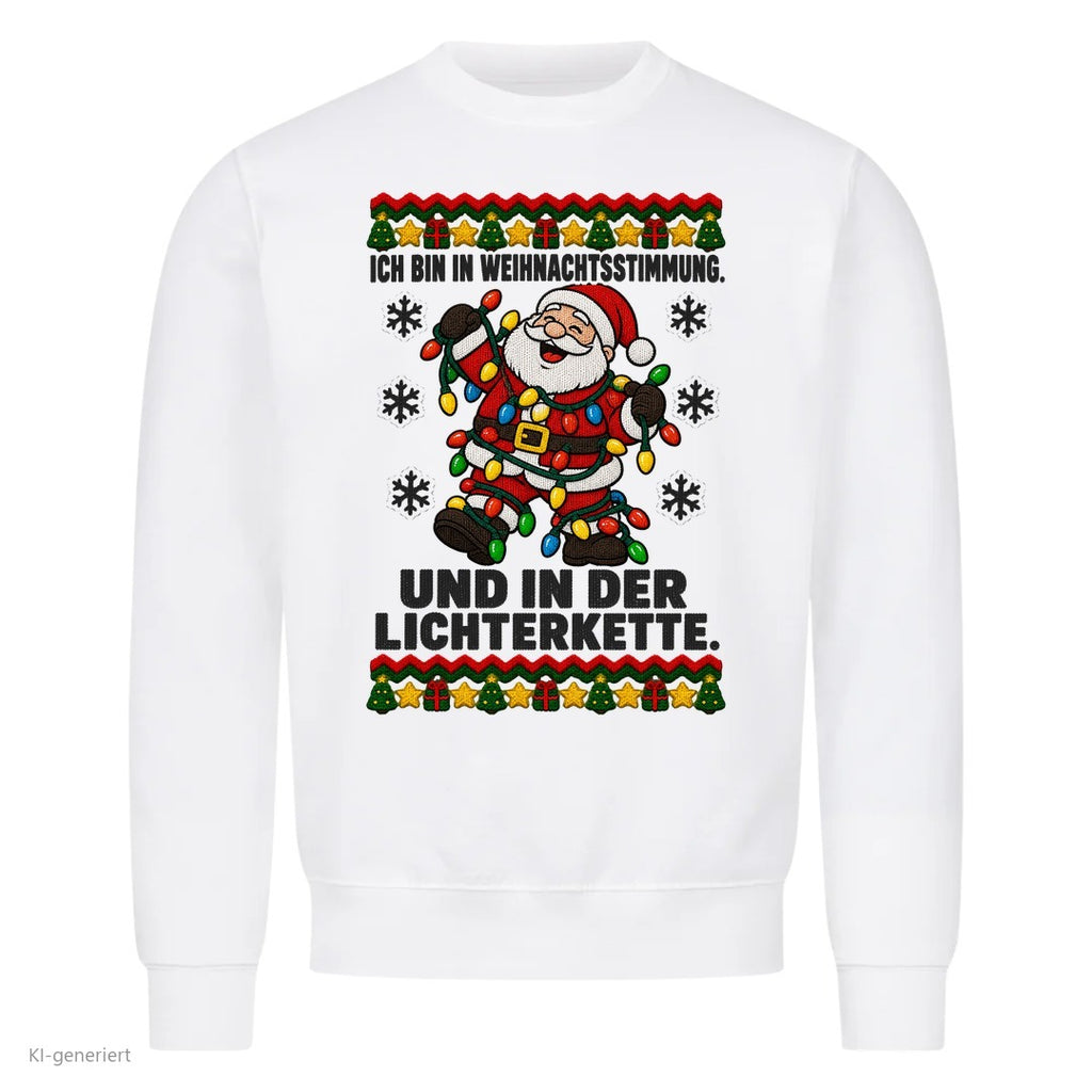 Weihnachtsmann Weihnachtspullover In Weihnachtsstimmung und in der Lichterkette - Ugly Christmas Sweater in Weiß