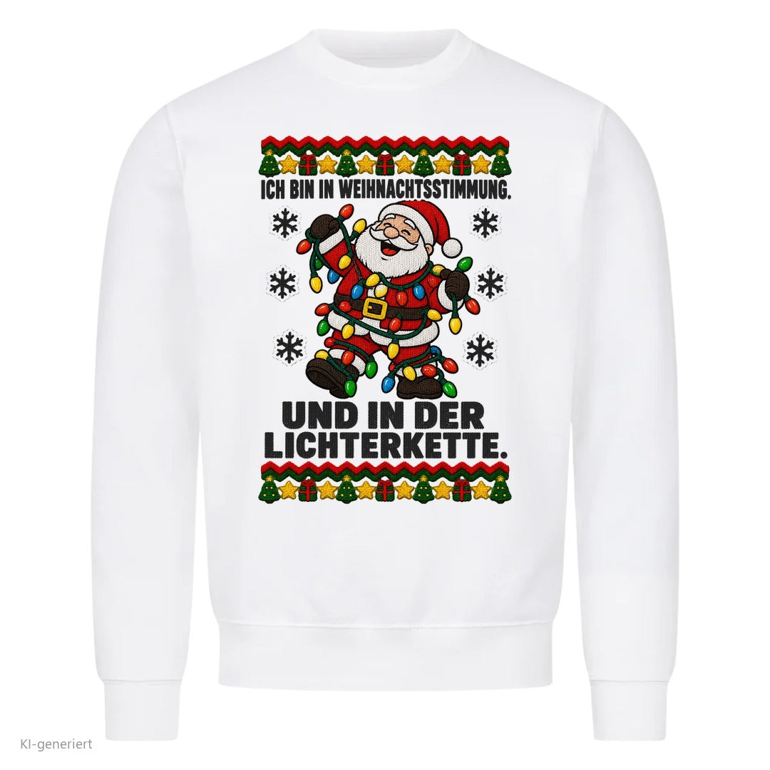 Weihnachtsmann Weihnachtspullover In Weihnachtsstimmung und in der Lichterkette - Ugly Christmas Sweater in Weiß
