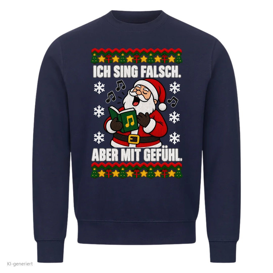 Weihnachtsmann Weihnachtspullover Ich sing falsch, aber mit Gefühl - Ugly Christmas Sweater in Navy