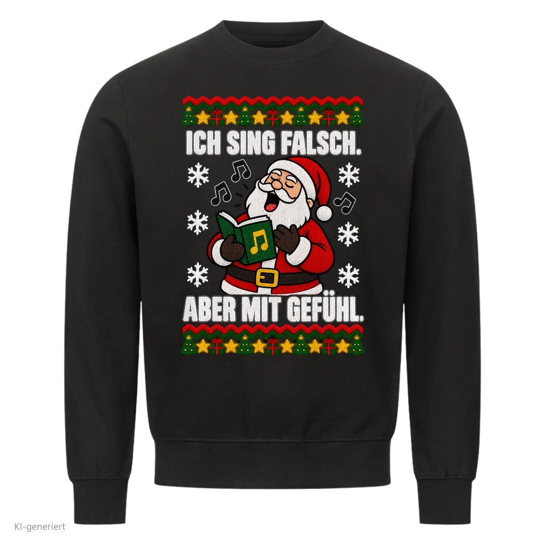 Weihnachtsmann Weihnachtspullover Ich sing falsch, aber mit Gefühl - Ugly Christmas Sweater in Schwarz