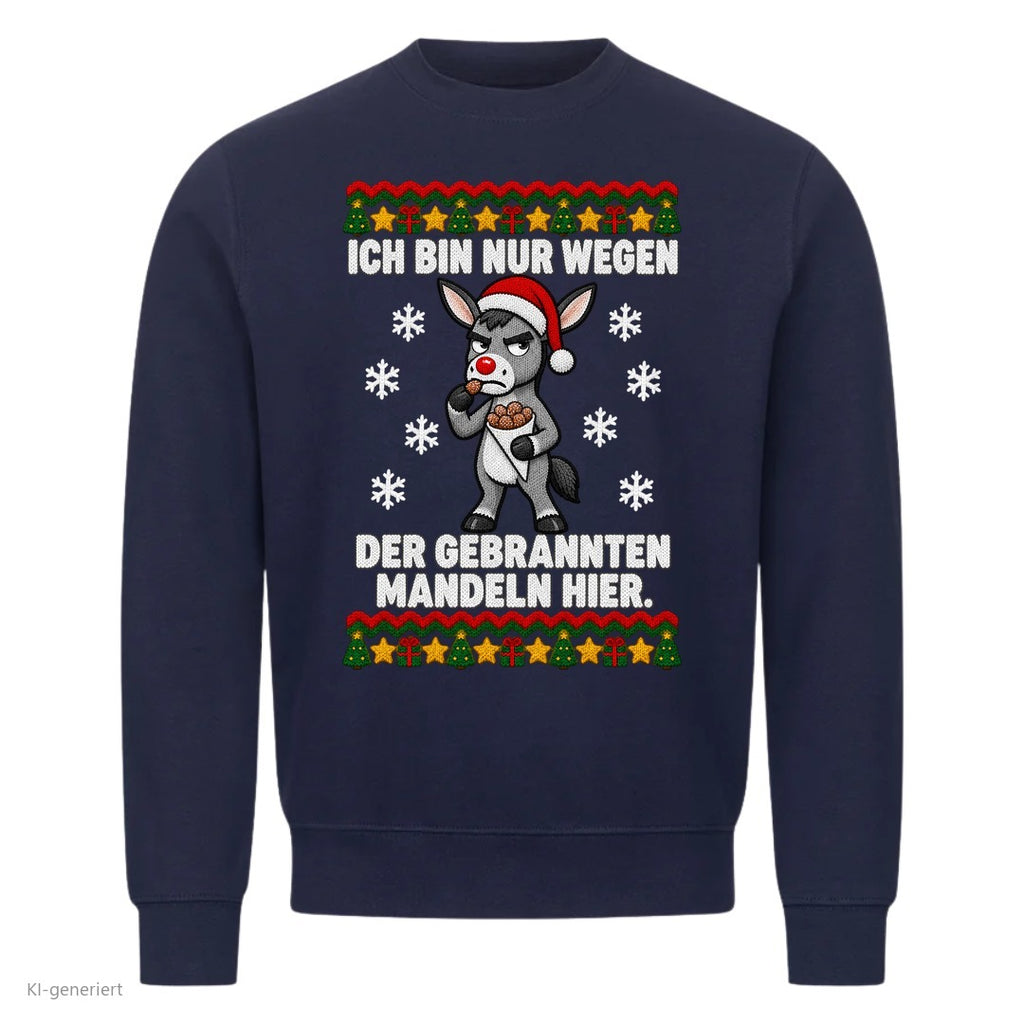 Esel Weihnachtspullover Nur wegen der gebrannten Mandeln - Ugly Christmas Sweater in Navy