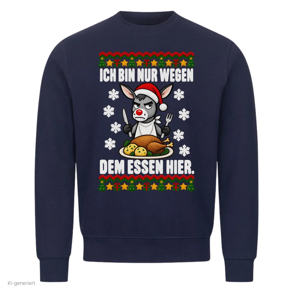 Esel Weihnachtspullover Nur wegen dem Essen - Ugly Christmas Sweater in Navy